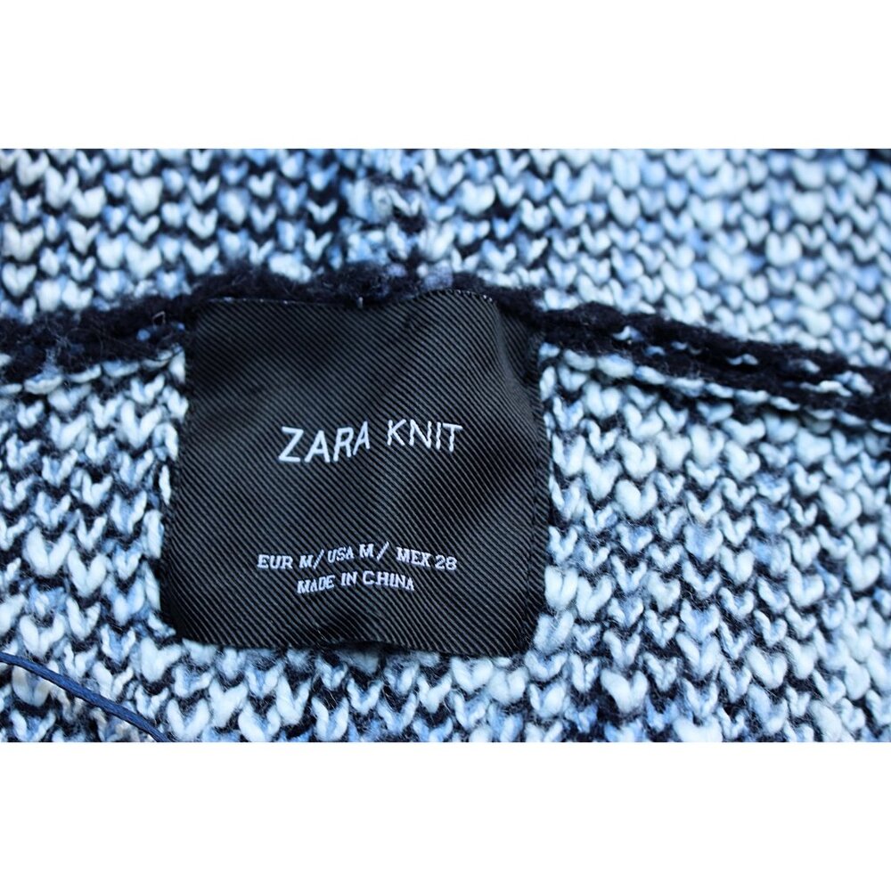 Zara Knit - Women's Stretch Wool Tweed Hooded Poncho in Navy,, Med Oversized - Picture 5 of 10